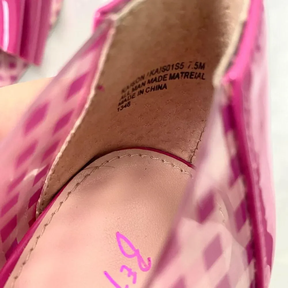 BETSEY JOHSON Fuchsia Checkered Kaison Pointed-Toe Stiletto Heel Bow Pumps 7.5 - Picture 4 of 6